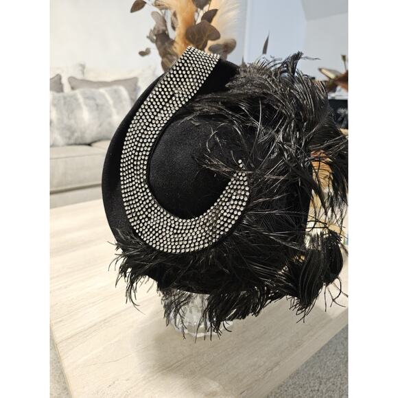 Jack McConnell Black Wool Felt Hat Rhinestones Feathers,Vintage Ladies\' Boutique main image 9